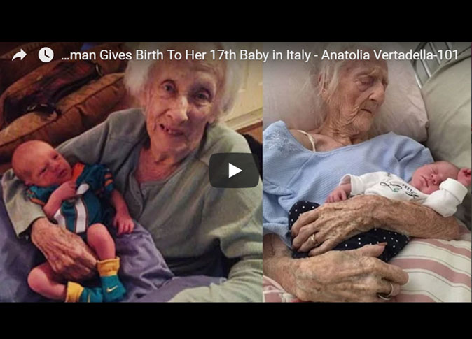 فيديو- معمرة عمرها 100 سنة تضع طفلها